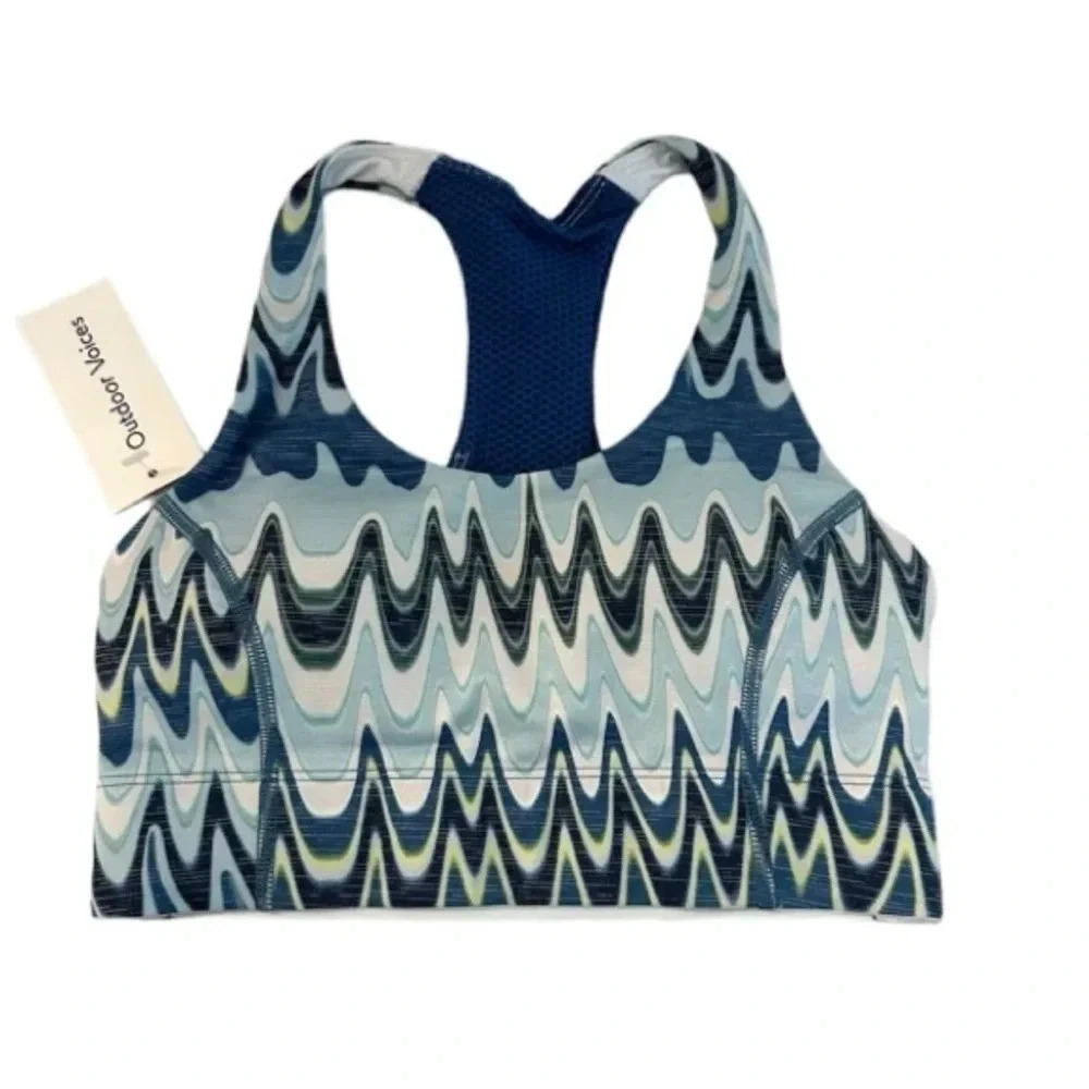 Outdoor Voices Doing Things Bra Blue Multicolor Stripe Racerback Sz  XXS NWT